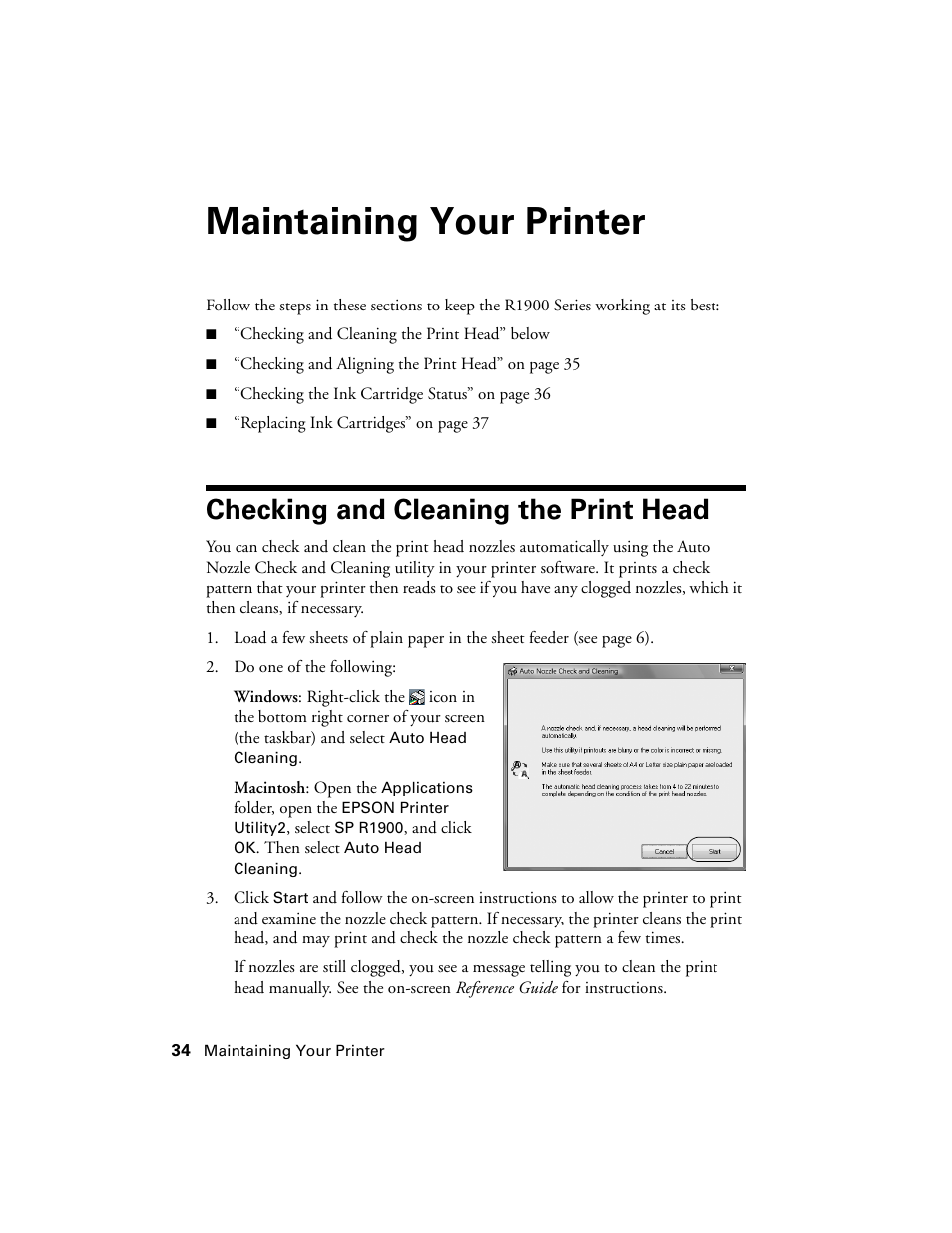 Maintaining your printer, Checking and cleaning the print head | Ericsson PHOTO R1900 User Manual | Page 34 / 52