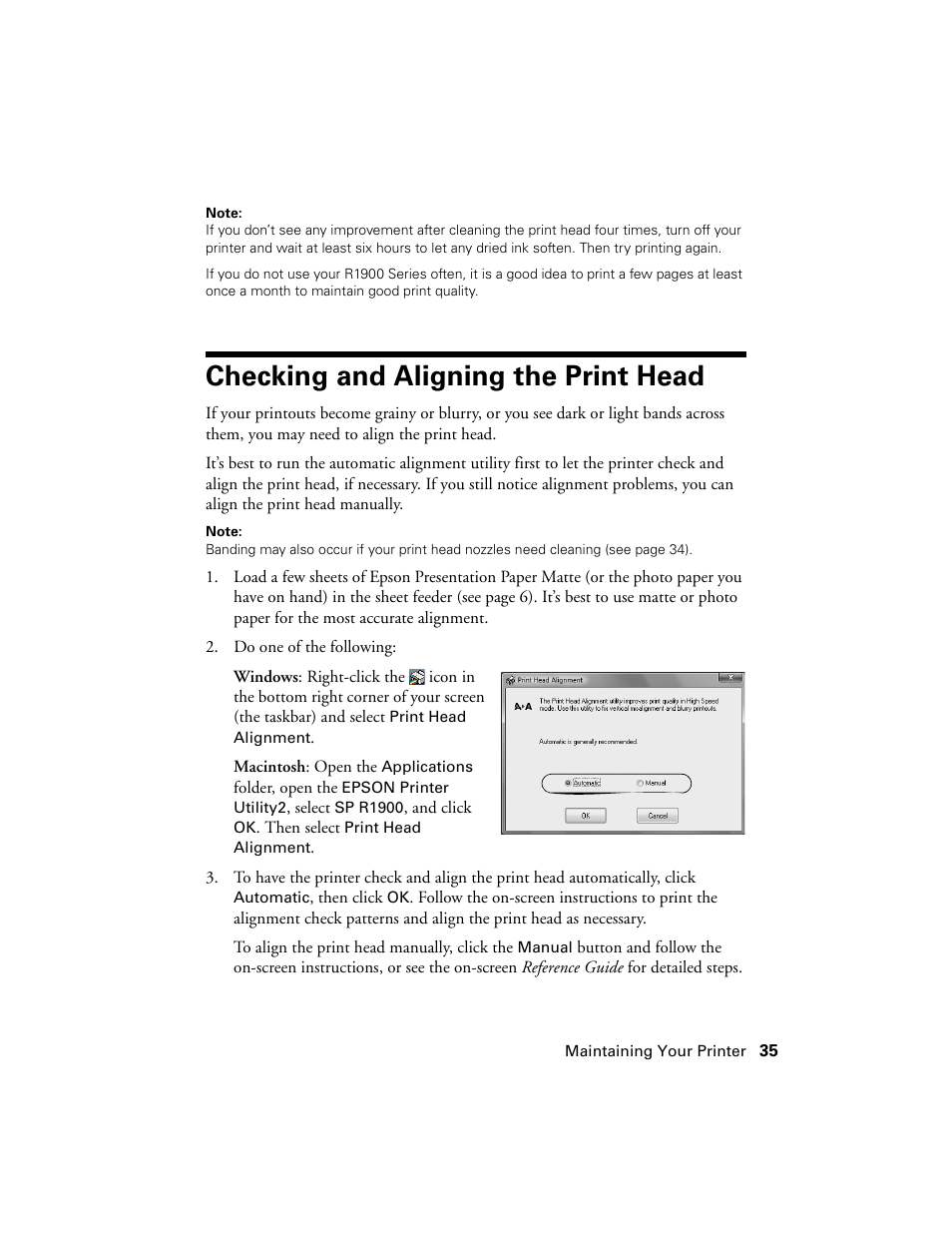 Checking and aligning the print head | Ericsson PHOTO R1900 User Manual | Page 35 / 52