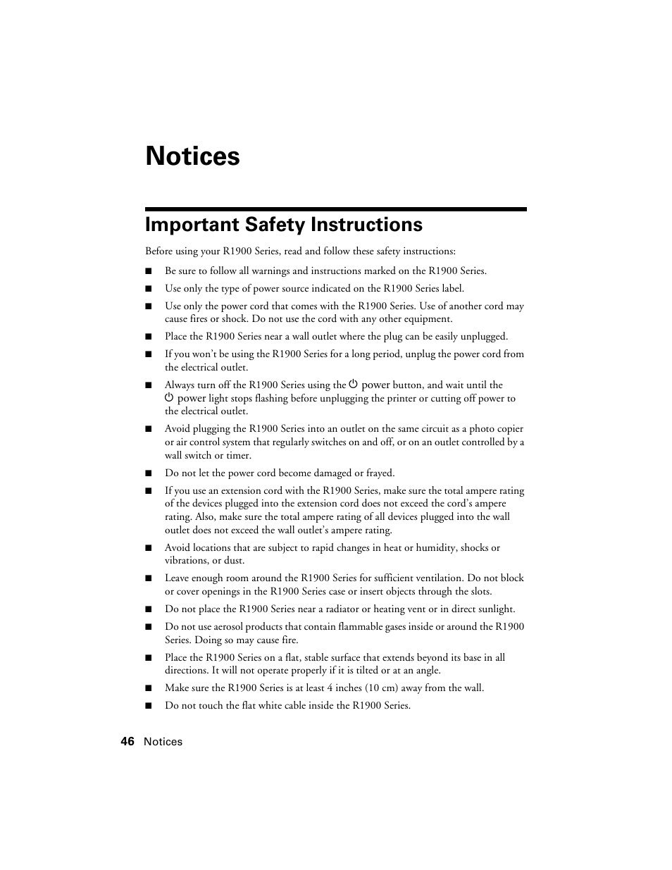 Notices, Important safety instructions | Ericsson PHOTO R1900 User Manual | Page 46 / 52