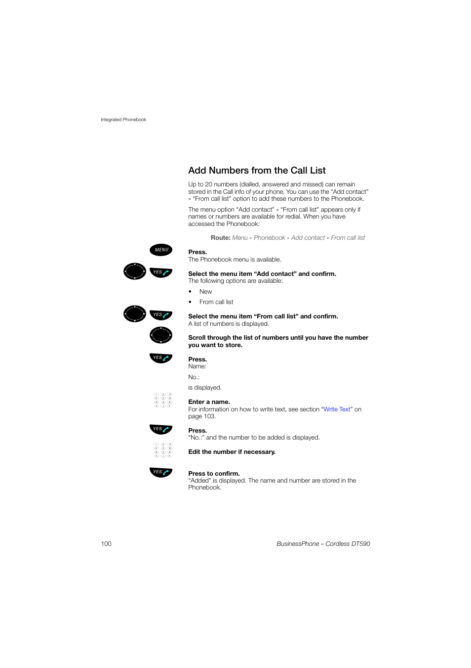 Add numbers from the call list, Add numbers from the call, List | ºь ы, ºьь ы | Ericsson DT590 User Manual | Page 100 / 144