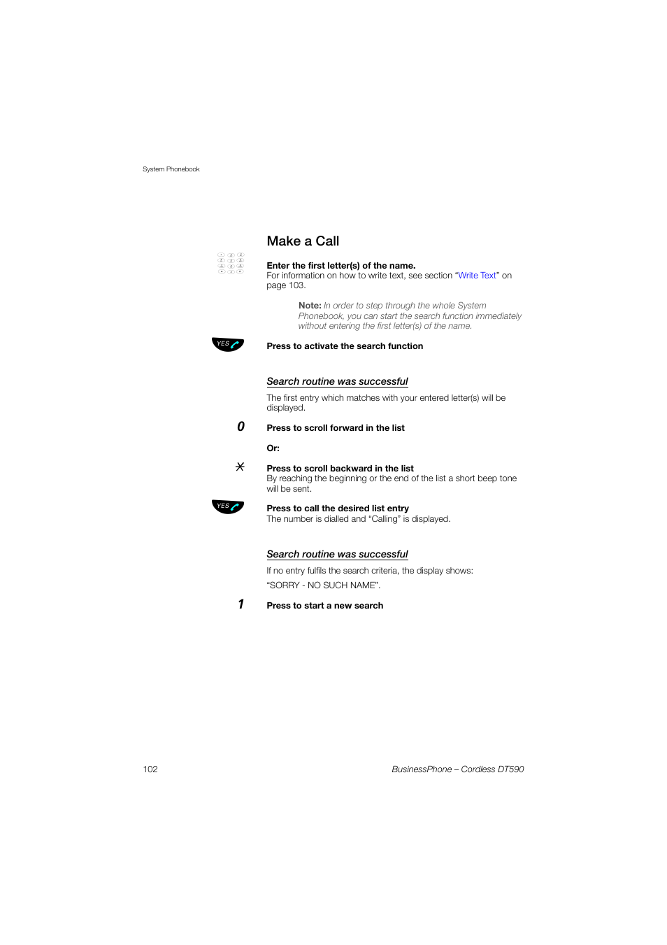 Make a call, Search routine was successful | Ericsson DT590 User Manual | Page 102 / 144