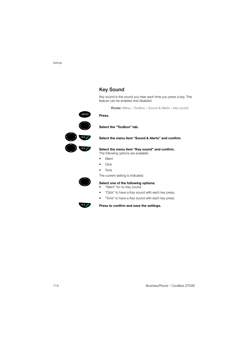 Key sound, ºь ы | Ericsson DT590 User Manual | Page 114 / 144