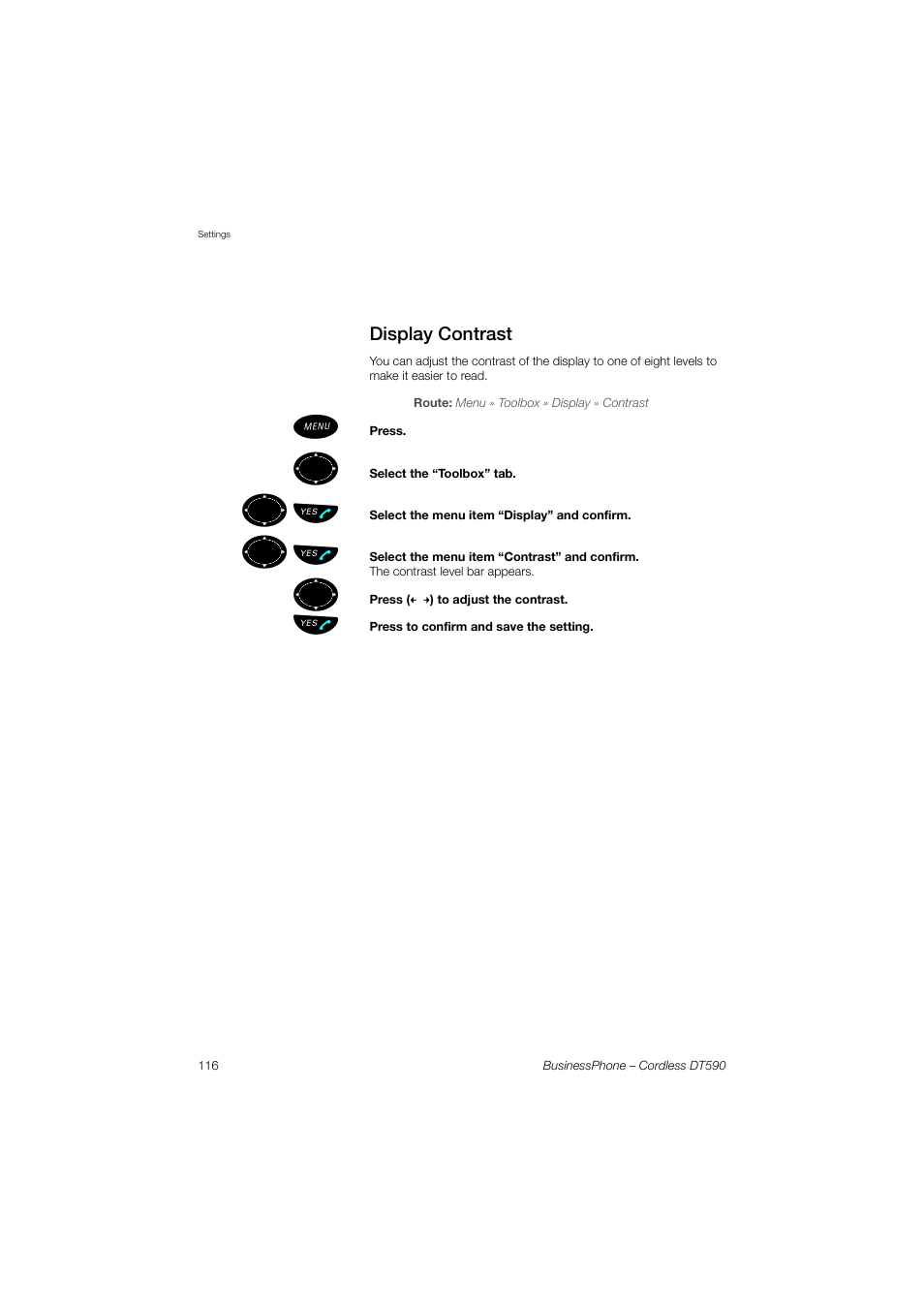 Display contrast, ºь ы | Ericsson DT590 User Manual | Page 116 / 144