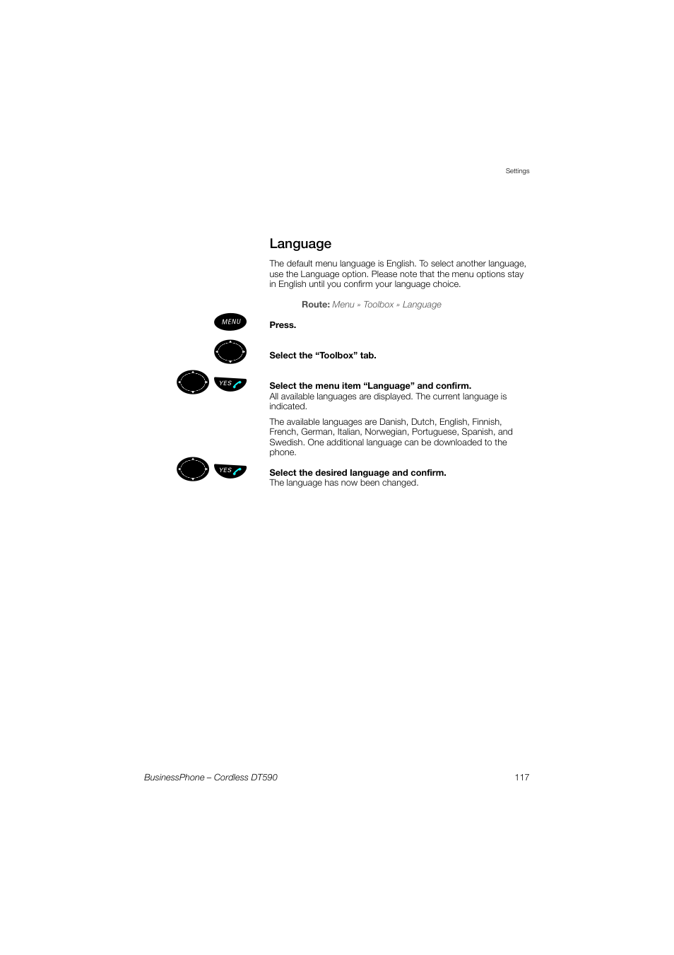 Language, ºь ы | Ericsson DT590 User Manual | Page 117 / 144