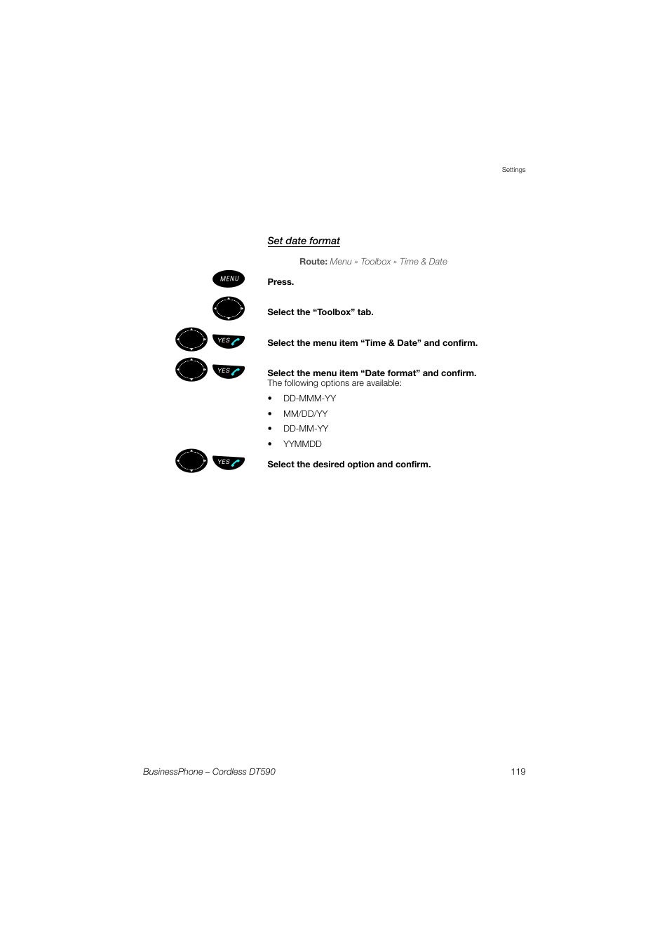 Set date format, ºь ы | Ericsson DT590 User Manual | Page 119 / 144