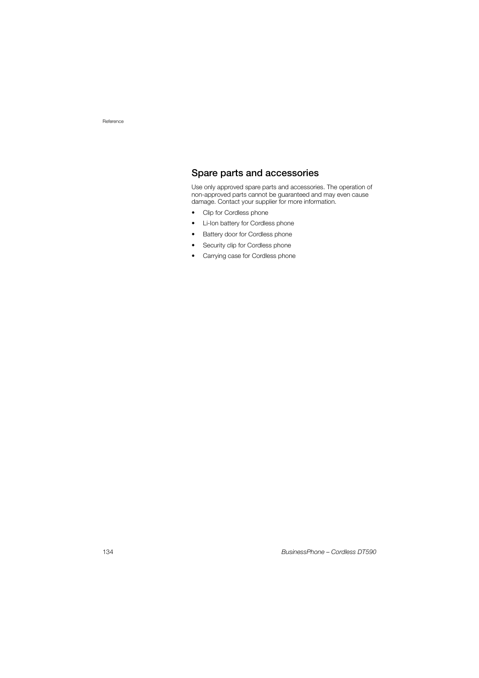 Spare parts and accessories | Ericsson DT590 User Manual | Page 134 / 144