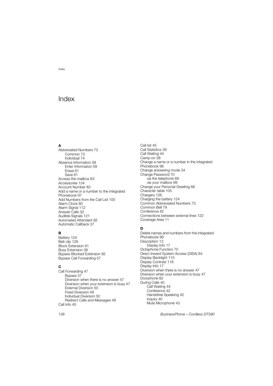 Index | Ericsson DT590 User Manual | Page 138 / 144