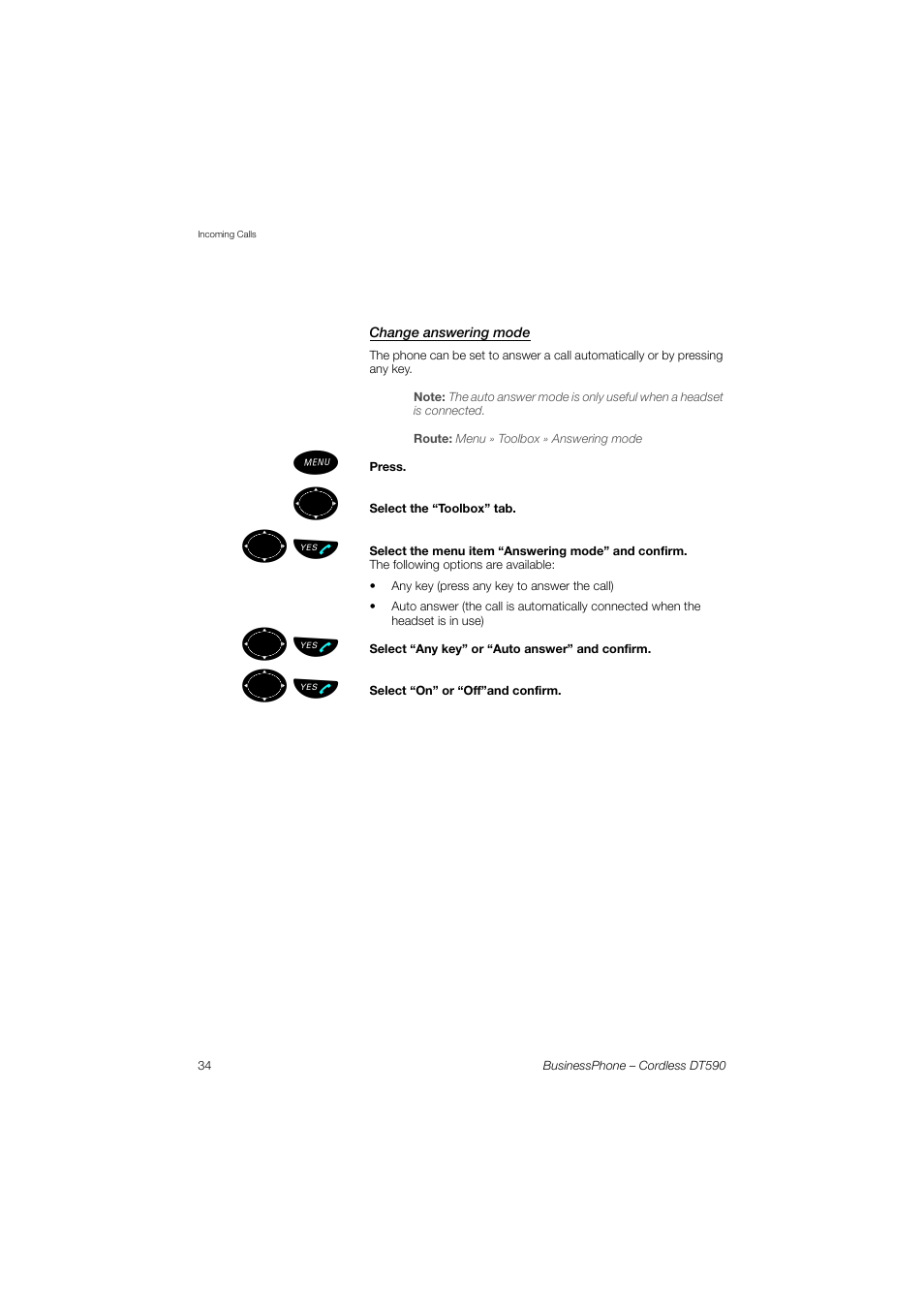 Change answering mode, ºь ы | Ericsson DT590 User Manual | Page 34 / 144