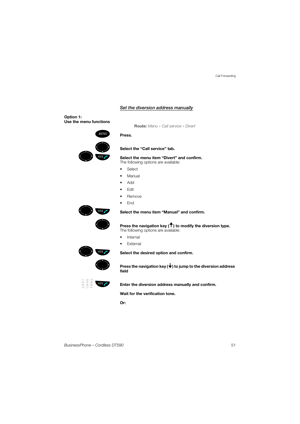 Set the diversion address manually, ºь ы | Ericsson DT590 User Manual | Page 51 / 144