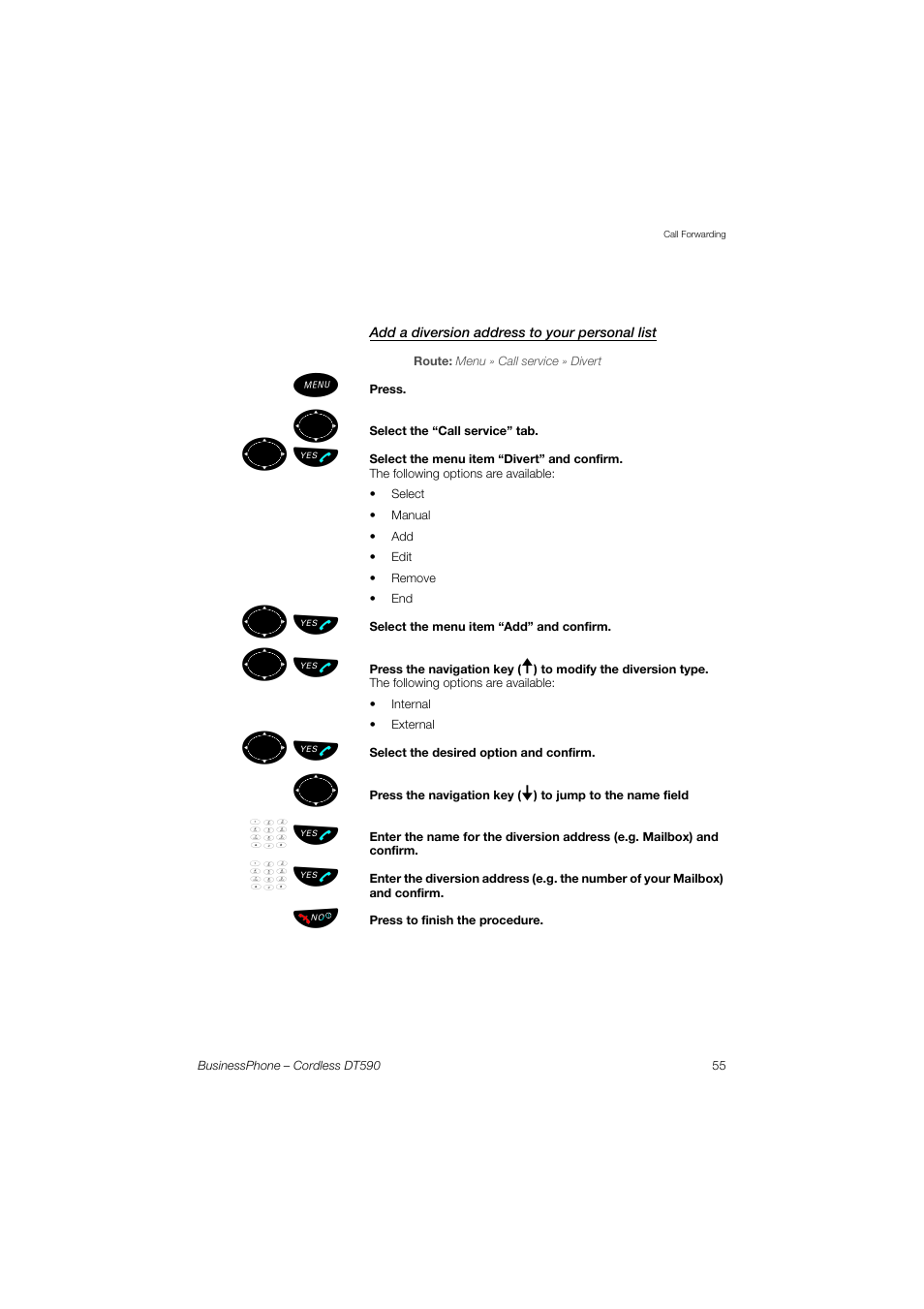 Add a diversion address to your personal list, ºь ы, Ьъ щ | Ericsson DT590 User Manual | Page 55 / 144