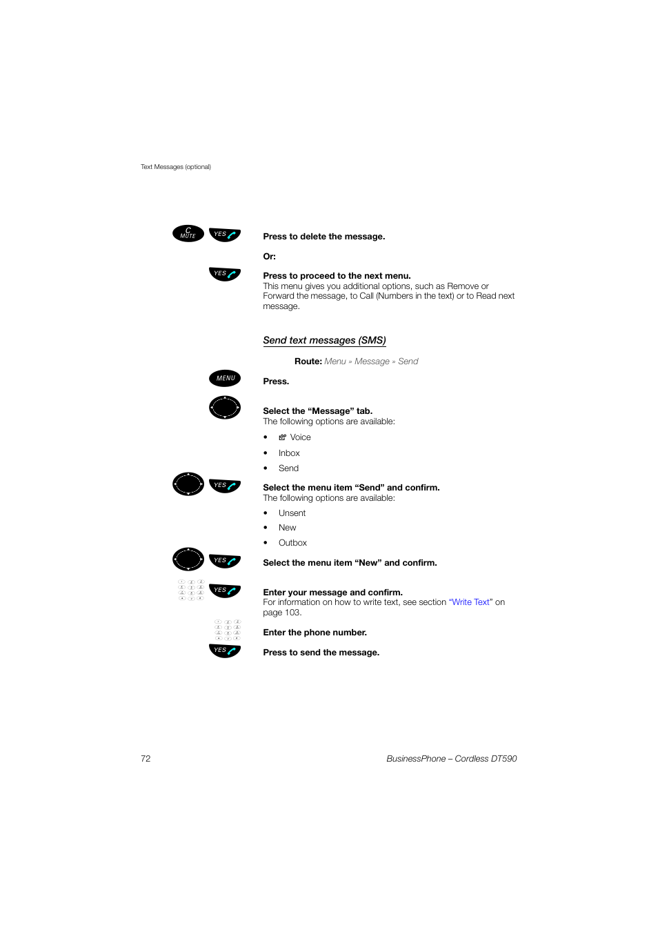 Send text messages (sms), ºь ы | Ericsson DT590 User Manual | Page 72 / 144