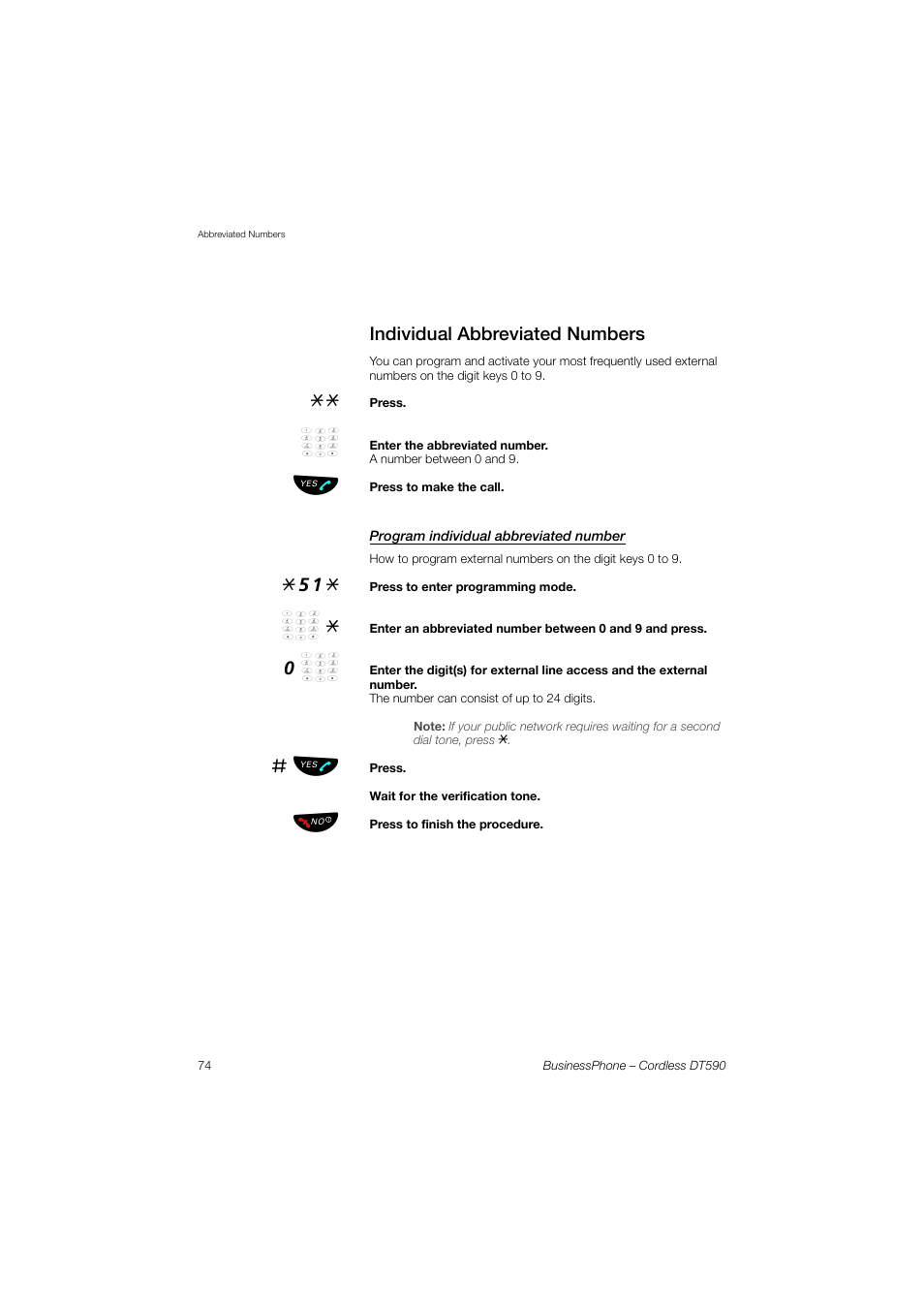 Individual abbreviated numbers, Program individual abbreviated number | Ericsson DT590 User Manual | Page 74 / 144