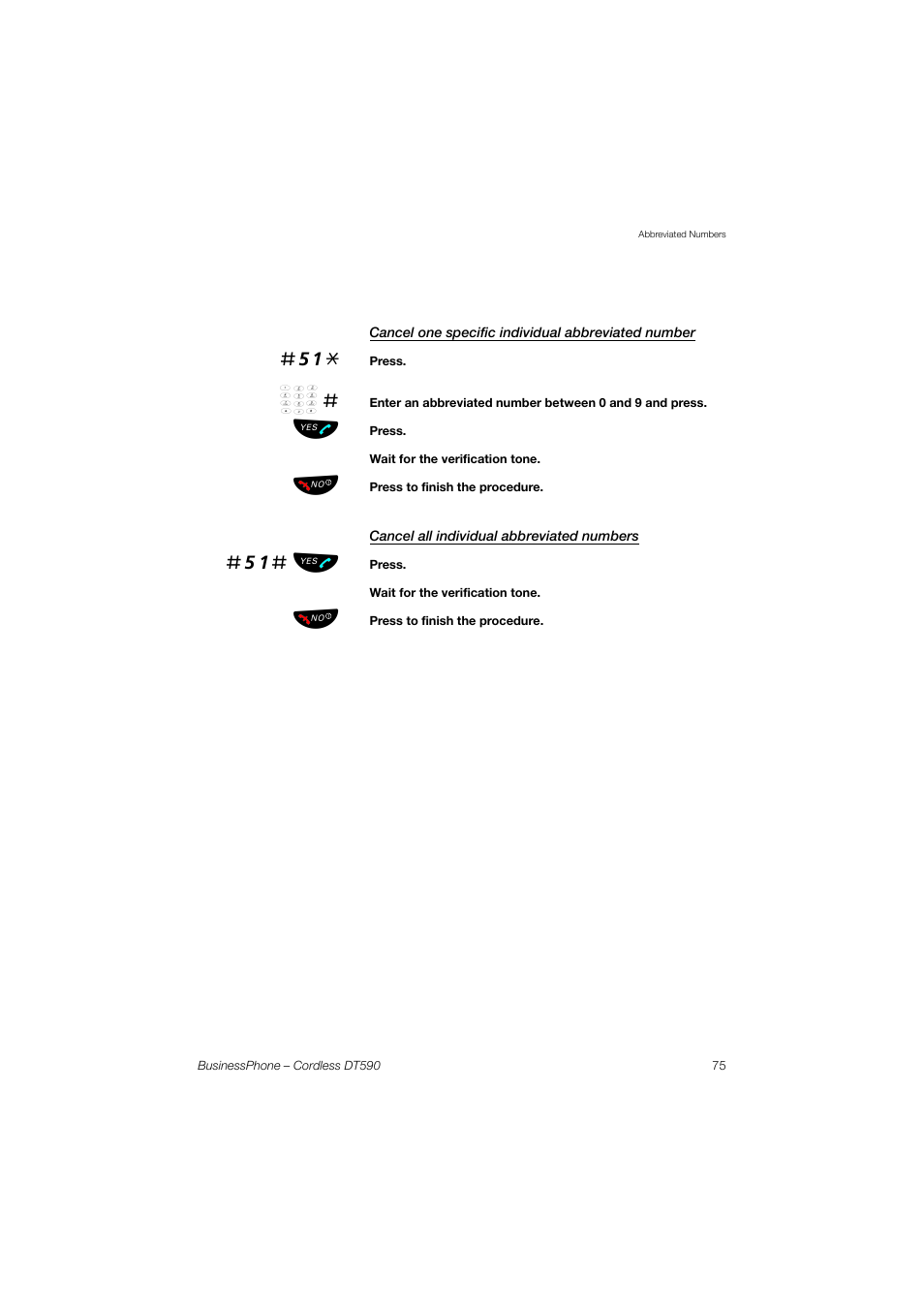 Cancel one specific individual abbreviated number, Cancel all individual abbreviated numbers, 51# ь ы | Ericsson DT590 User Manual | Page 75 / 144