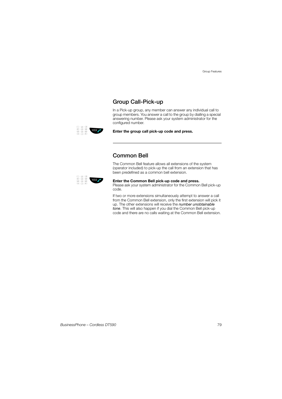 Group call-pick-up, Common bell | Ericsson DT590 User Manual | Page 79 / 144