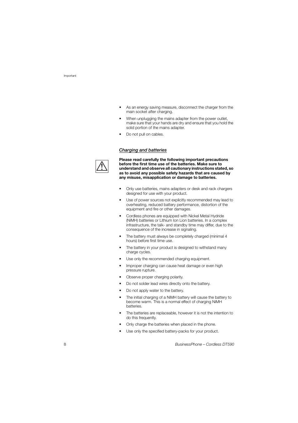 Charging and batteries | Ericsson DT590 User Manual | Page 8 / 144