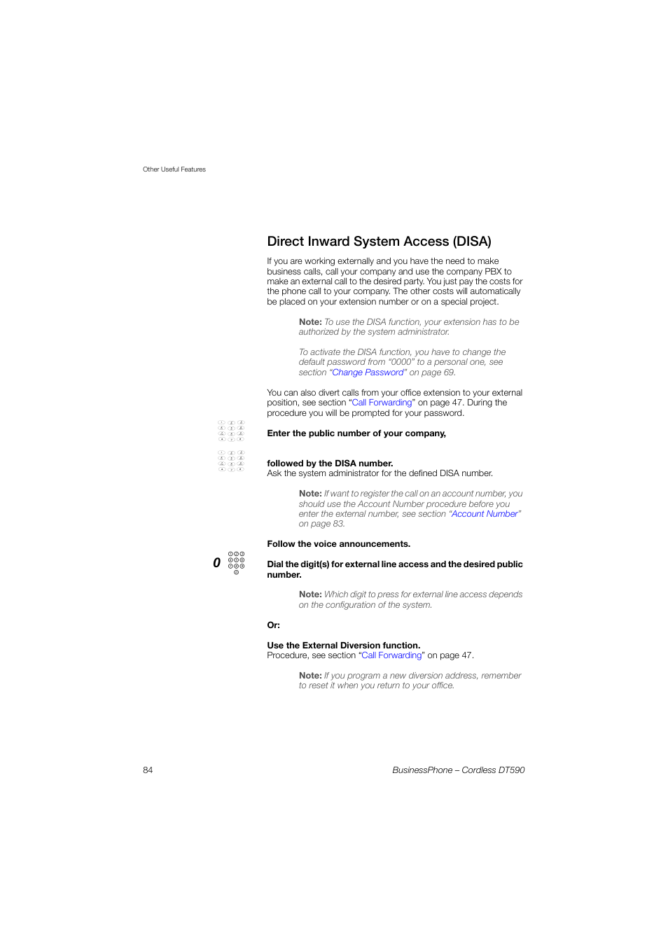 Direct inward system access (disa) | Ericsson DT590 User Manual | Page 84 / 144