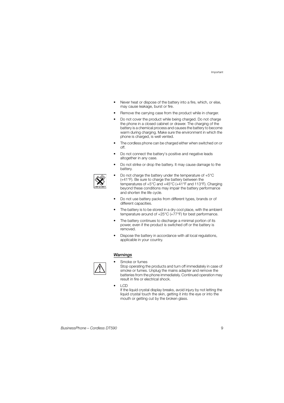 Warnings | Ericsson DT590 User Manual | Page 9 / 144