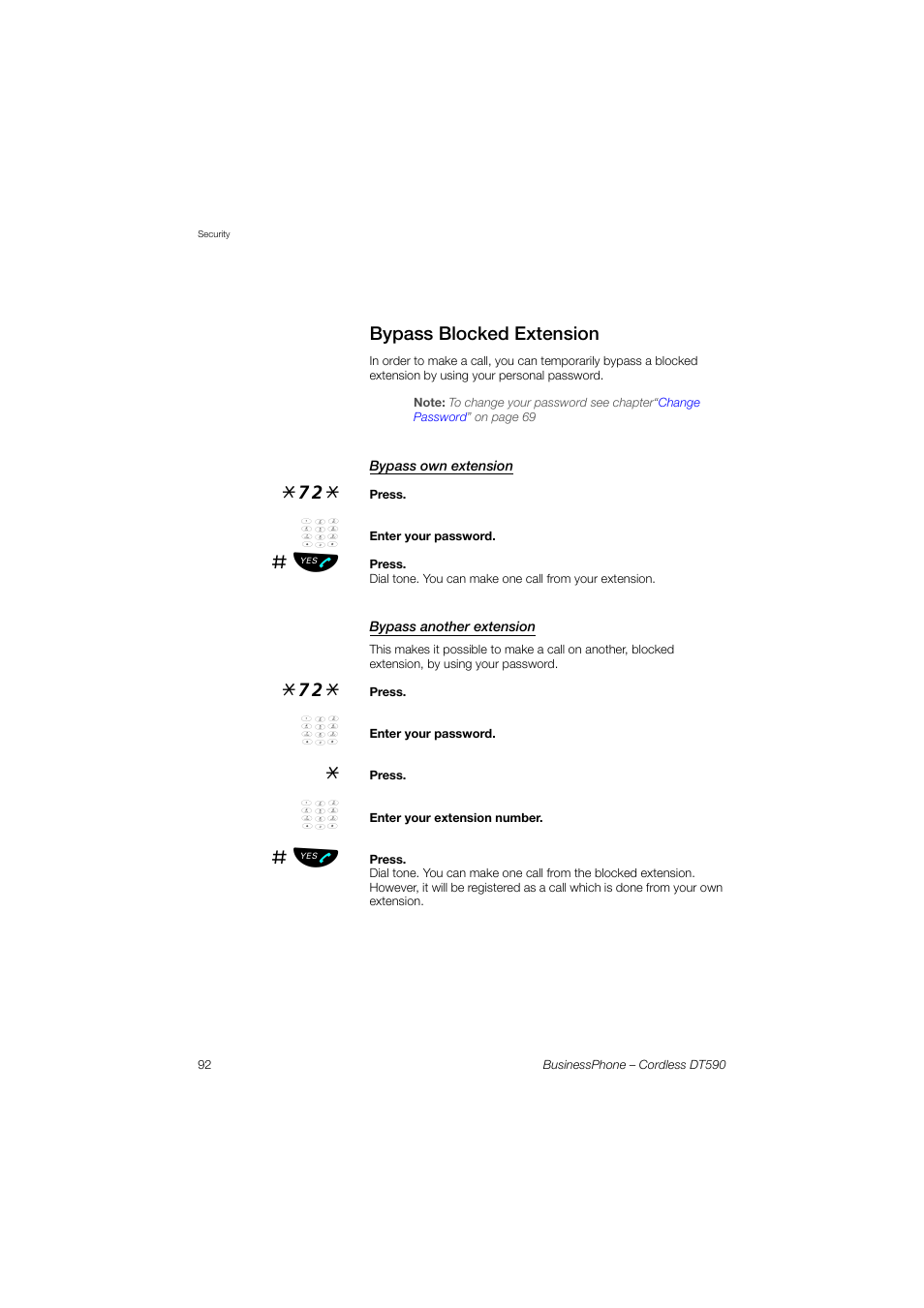 Bypass blocked extension, Bypass own extension, Bypass another extension | Ericsson DT590 User Manual | Page 92 / 144