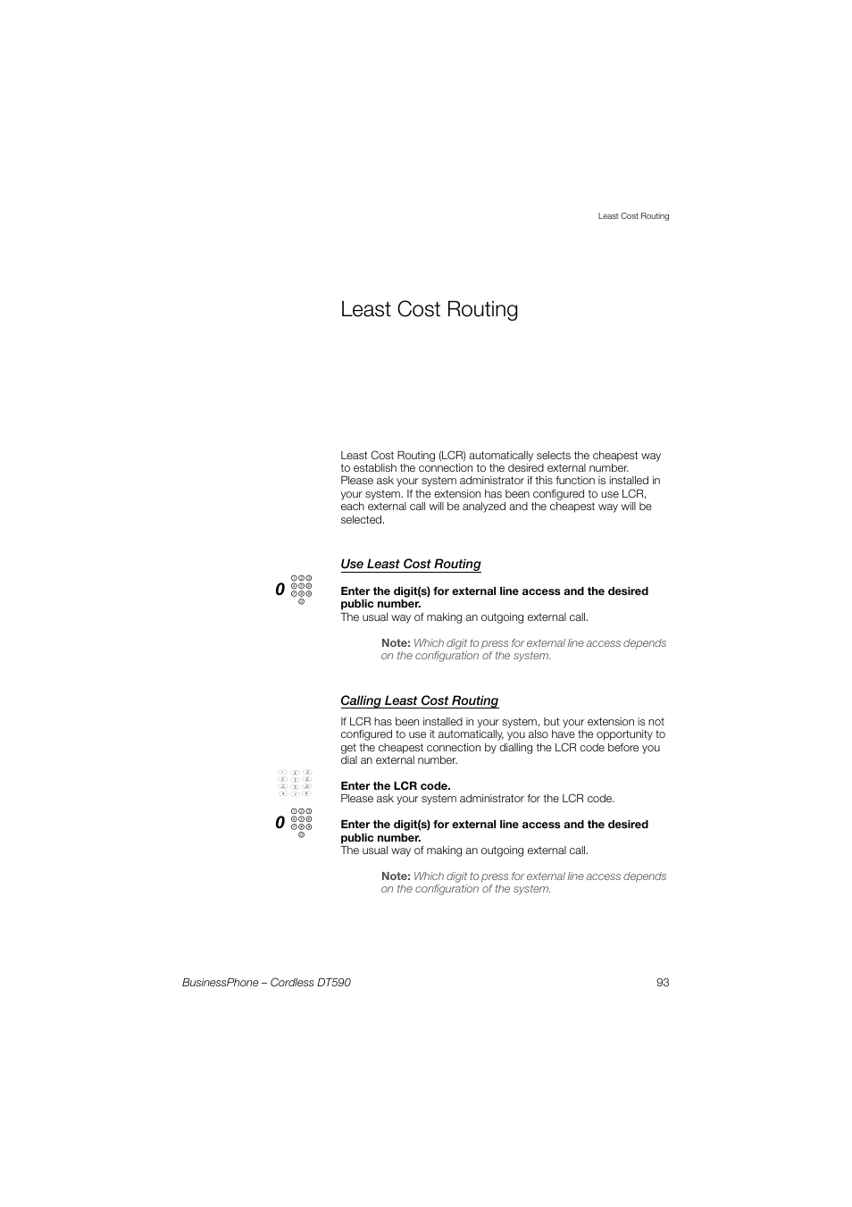 Least cost routing, Use least cost routing, Calling least cost routing | Ericsson DT590 User Manual | Page 93 / 144