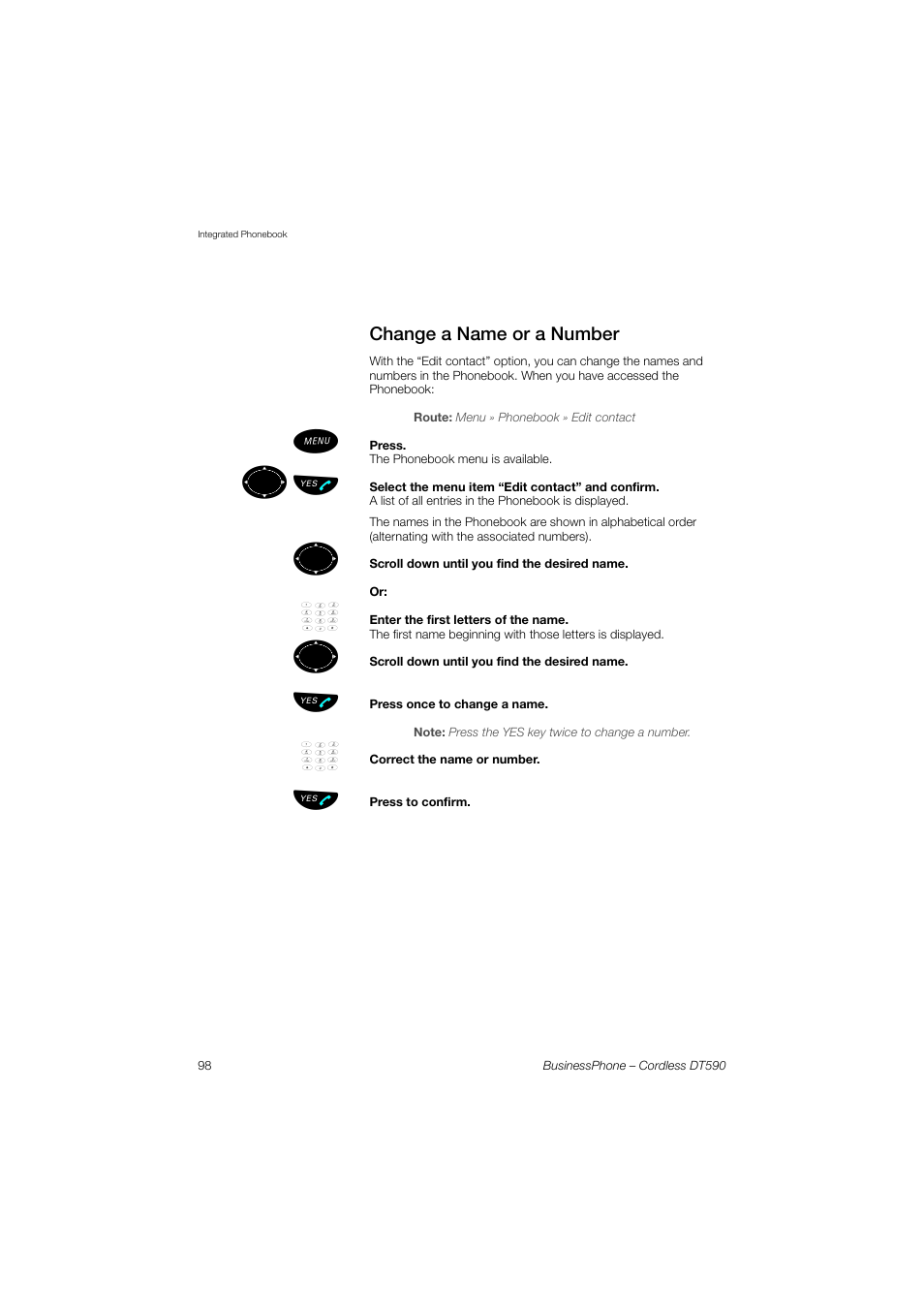 Change a name or a number, ºь ы | Ericsson DT590 User Manual | Page 98 / 144