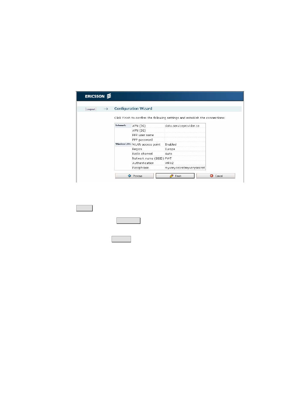 4 configuration wizard confirmation | Ericsson W21 User Manual | Page 27 / 84