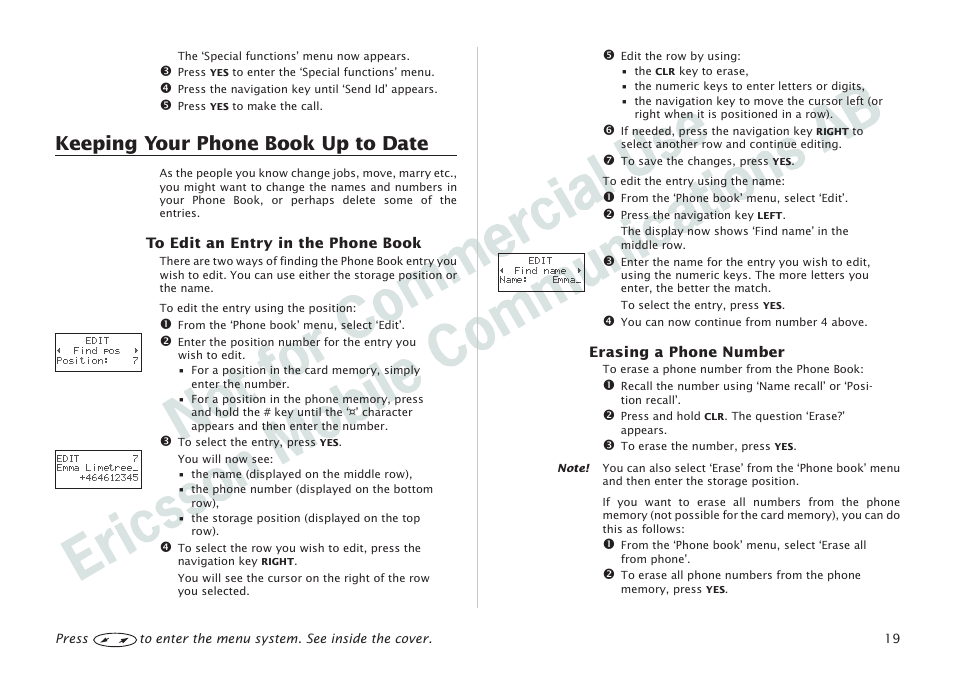 Keeping your phone book up to date 19, Keeping your phone book up to date | Ericsson I 888 WORLD User Manual | Page 23 / 70