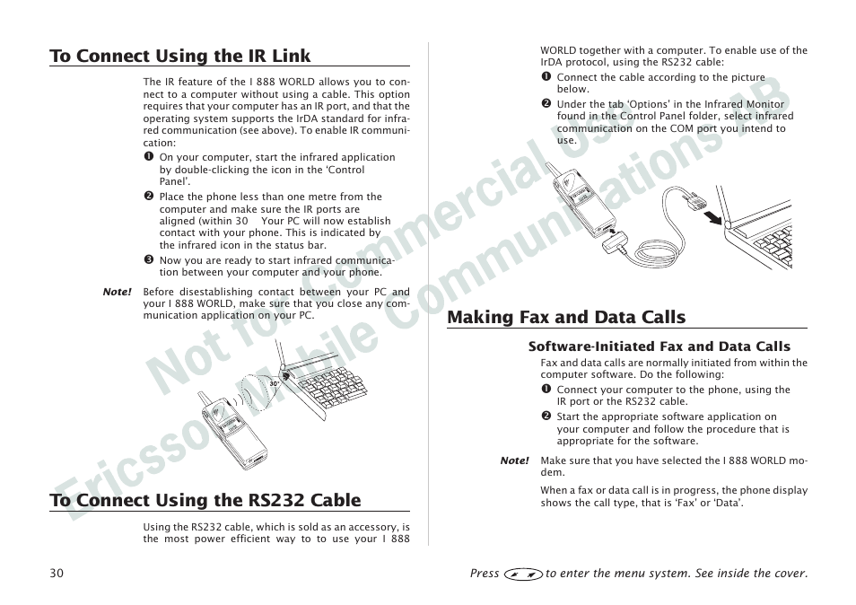 Making fax and data calls | Ericsson I 888 WORLD User Manual | Page 34 / 70