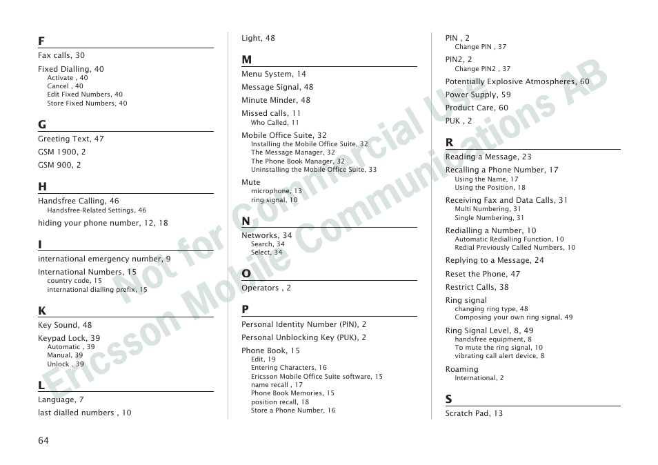 Ericsson I 888 WORLD User Manual | Page 68 / 70