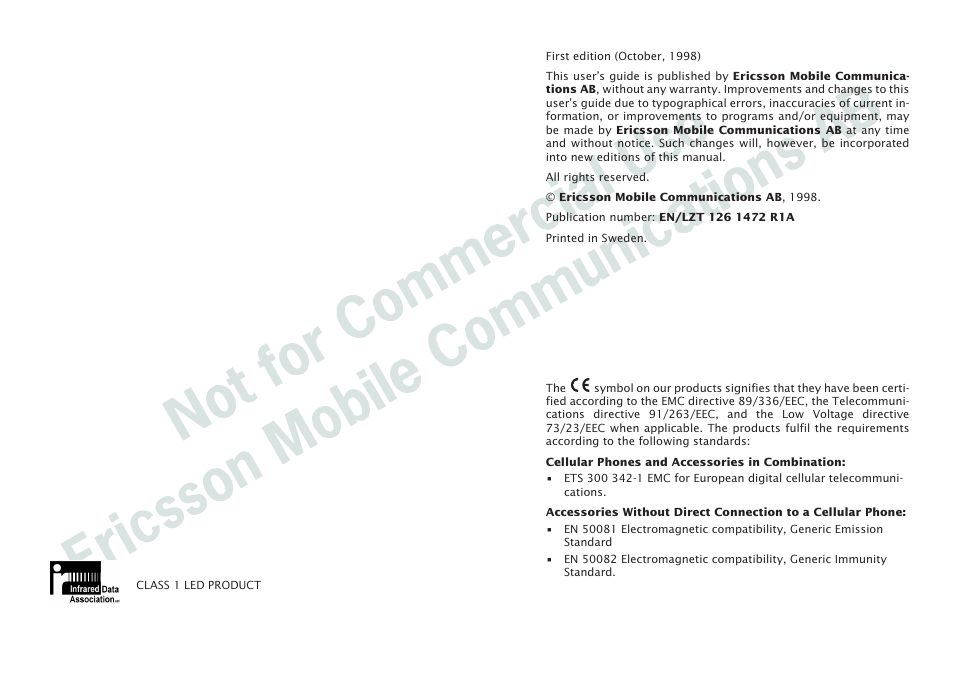 Ericsson I 888 WORLD User Manual | Page 70 / 70