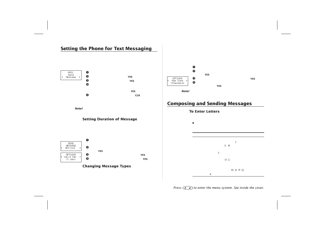 Changing message types 22, Enter letters 22, Setting the phone for text messaging 22 | Write 22, Setting the phone for text messaging, Composing and sending messages | Ericsson SH888 User Manual | Page 26 / 71