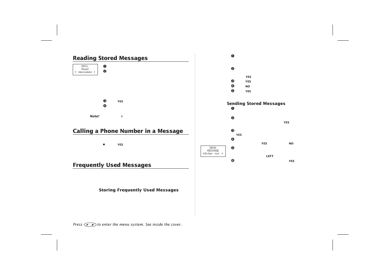Read 25, Send 25, Reading stored messages | Calling a phone number in a message, Frequently used messages | Ericsson SH888 User Manual | Page 29 / 71