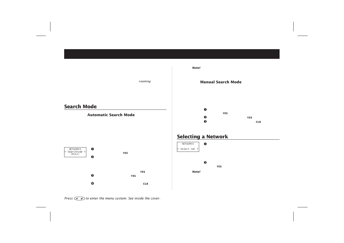 Networks, Networks 35, Search 35 | Select 35, Search mode, Selecting a network | Ericsson SH888 User Manual | Page 39 / 71