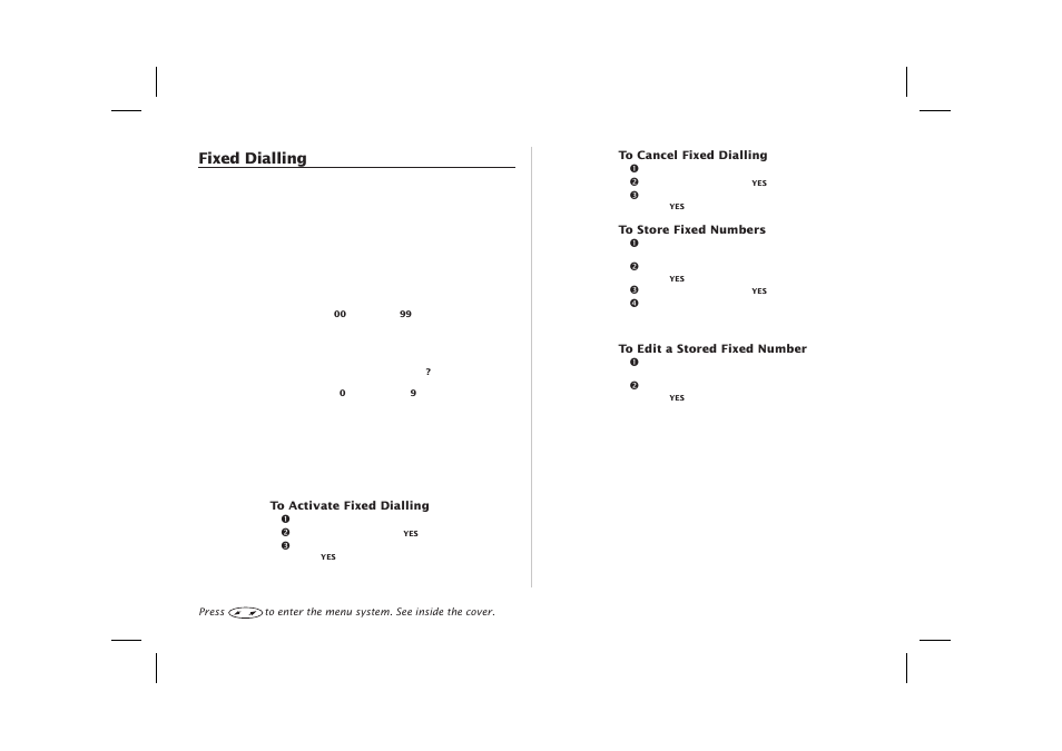 Fixed dialling 41, Activate 41, Cancel 41 | Edit fixed numbers 41, Store fixed numbers 41, Fixed dialling | Ericsson SH888 User Manual | Page 45 / 71