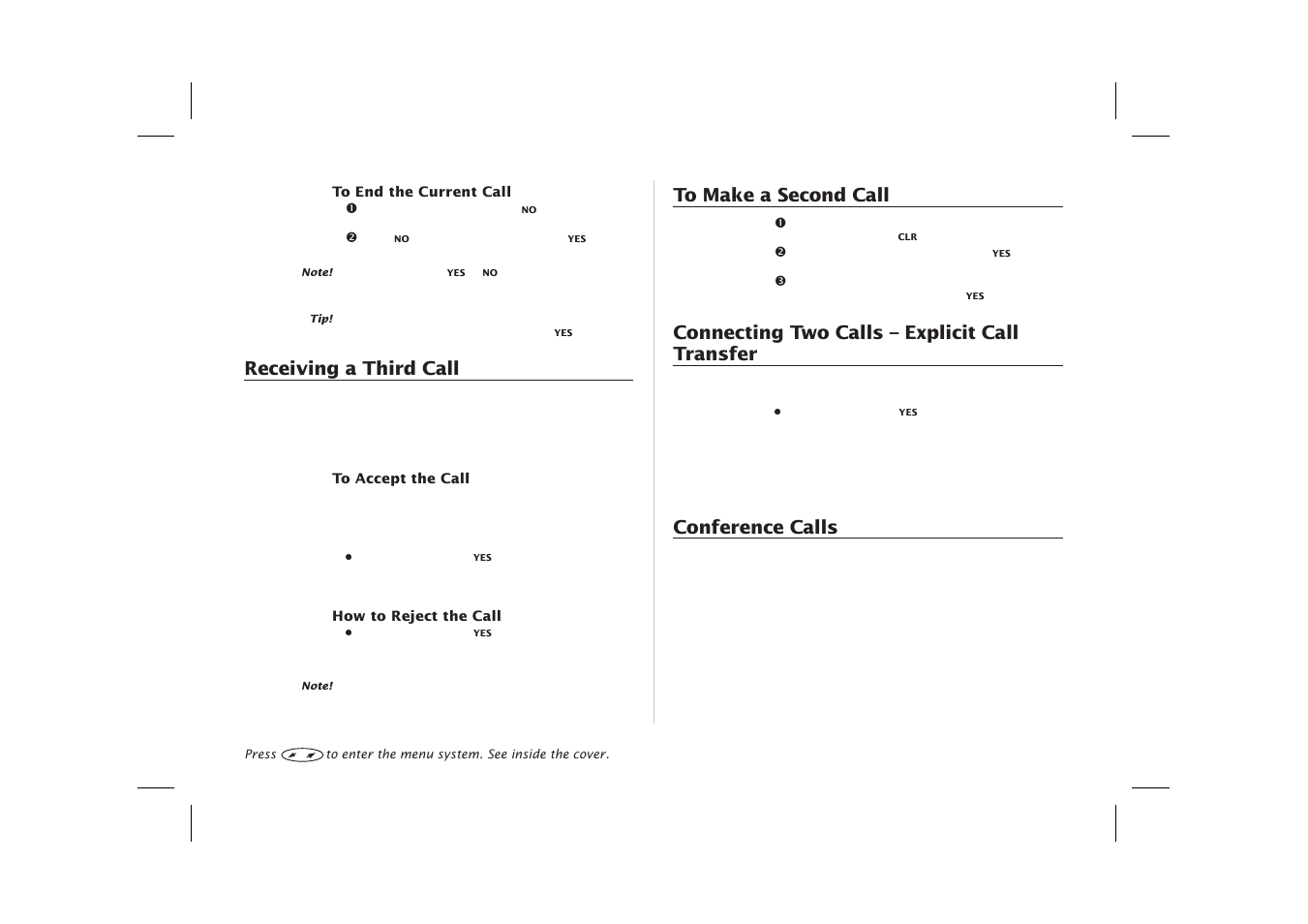 Conference calls 45, Connecting two calls 45, Receiving a third call | Connecting two calls – explicit call transfer, Conference calls | Ericsson SH888 User Manual | Page 49 / 71