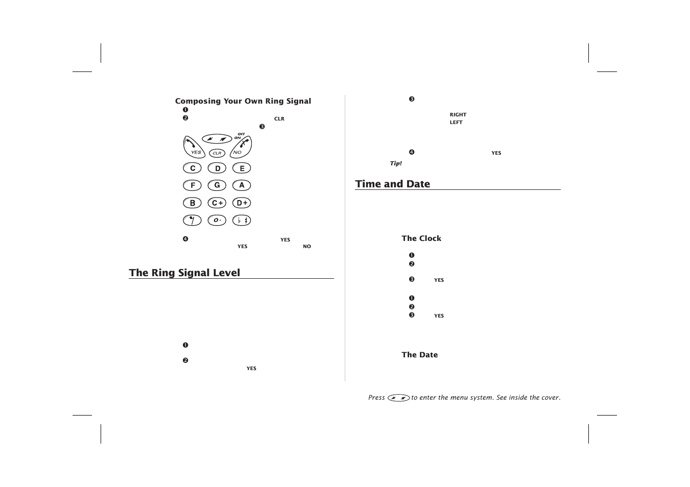 Clock 50, Date 50, Composing your own ring signal 50 | The ring signal level, Time and date | Ericsson SH888 User Manual | Page 54 / 71
