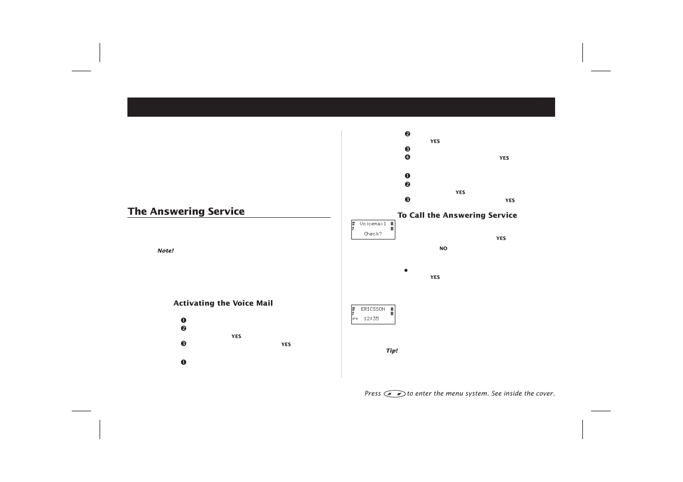Other useful features, Answering service 52, Check voice mail 52 | Voice mail 52, The answering service | Ericsson SH888 User Manual | Page 56 / 71