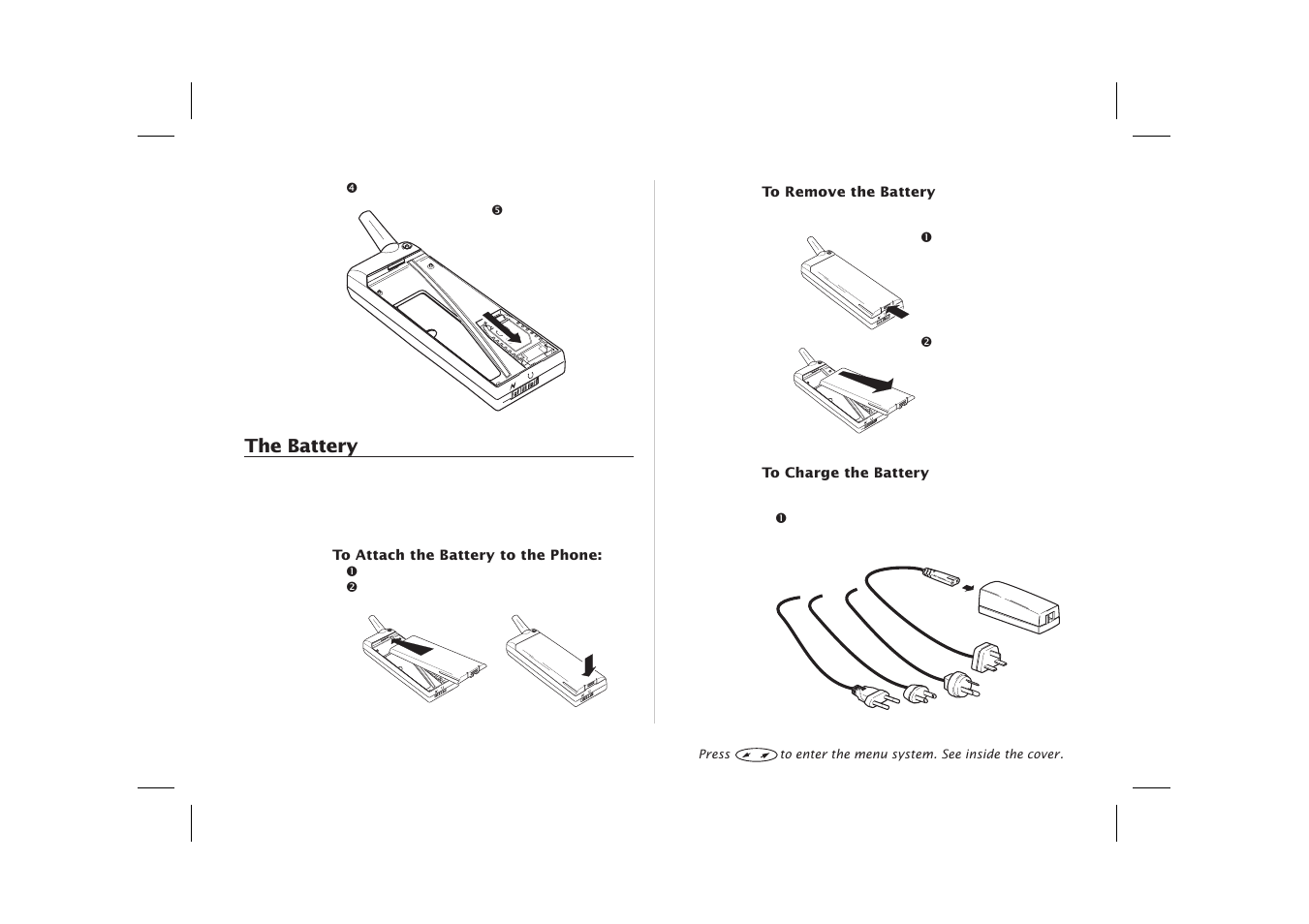 Battery 4, Attach the battery 4, Charge the battery 4 | Remove the battery 4, Charger 4, Connect 4, The battery | Ericsson SH888 User Manual | Page 8 / 71