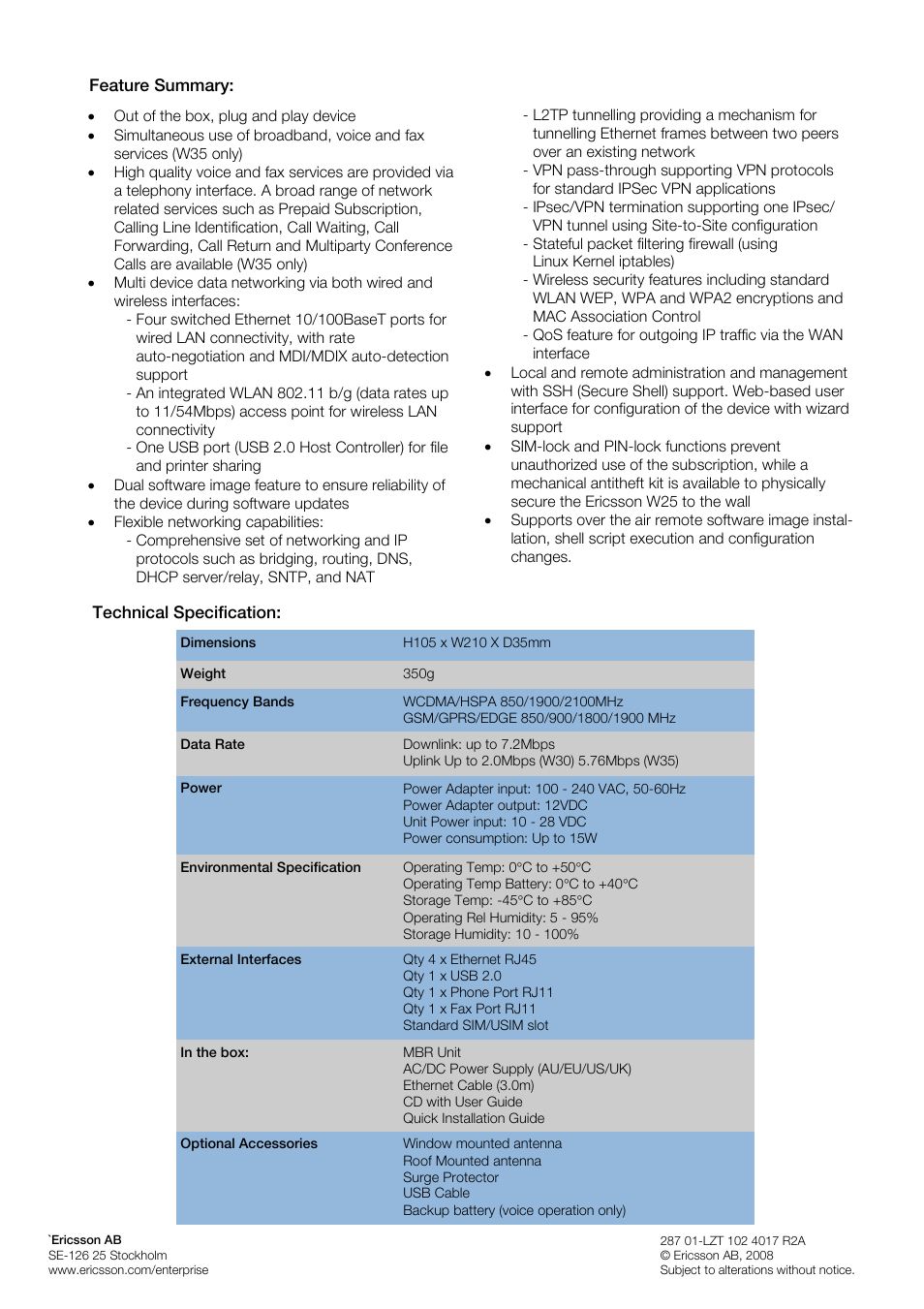 Ericsson W30/35 Mobile Broadband Router W35 User Manual | Page 2 / 2