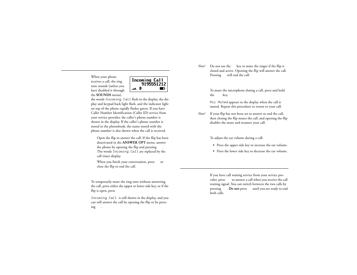Answering a call, Call waiting, Not for commercial use – ericsson inc | Ericsson T18d User Manual | Page 28 / 79