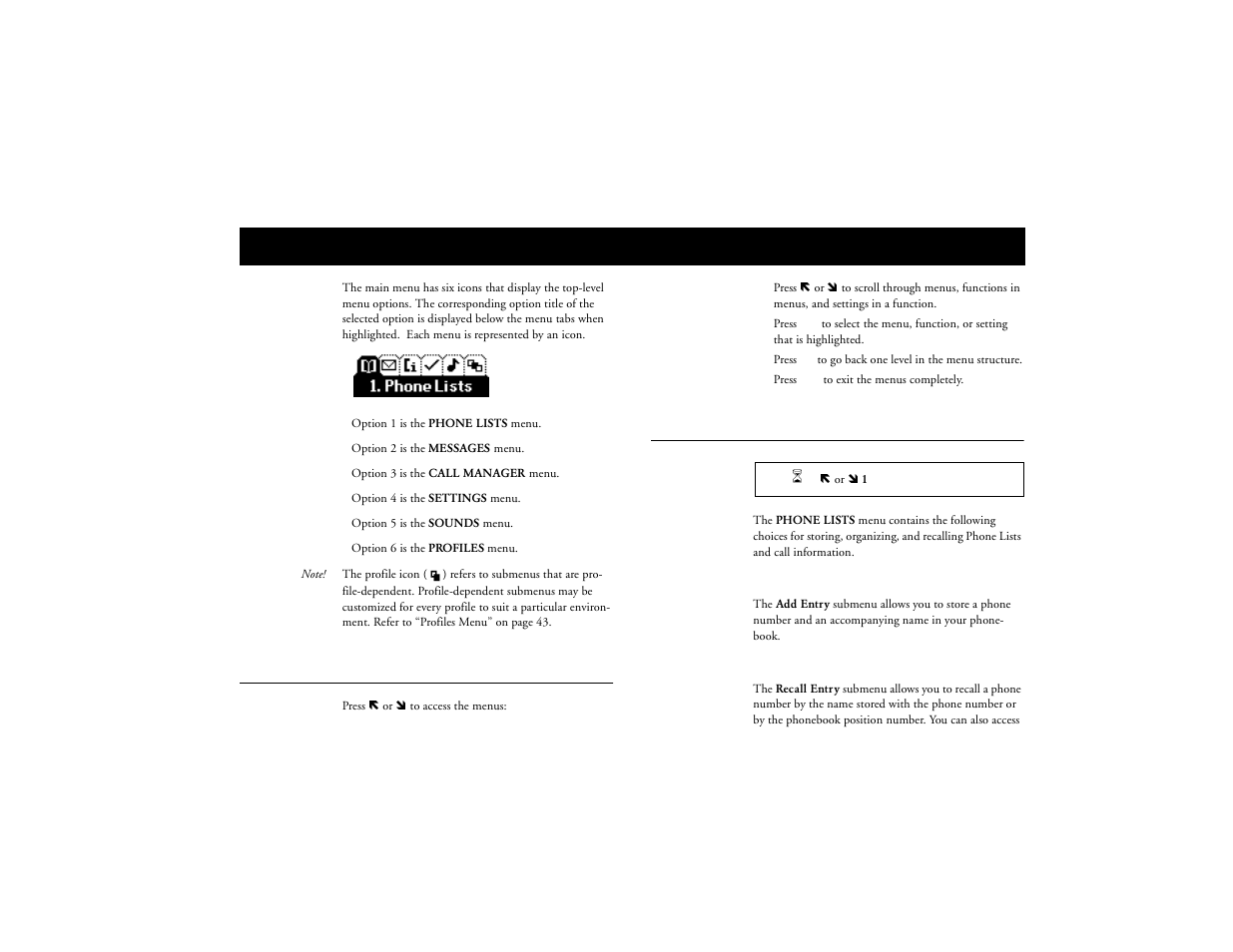 Menu descriptions, Accessing menus, Phone lists menu | Not for commercial use – ericsson inc | Ericsson T18d User Manual | Page 35 / 79