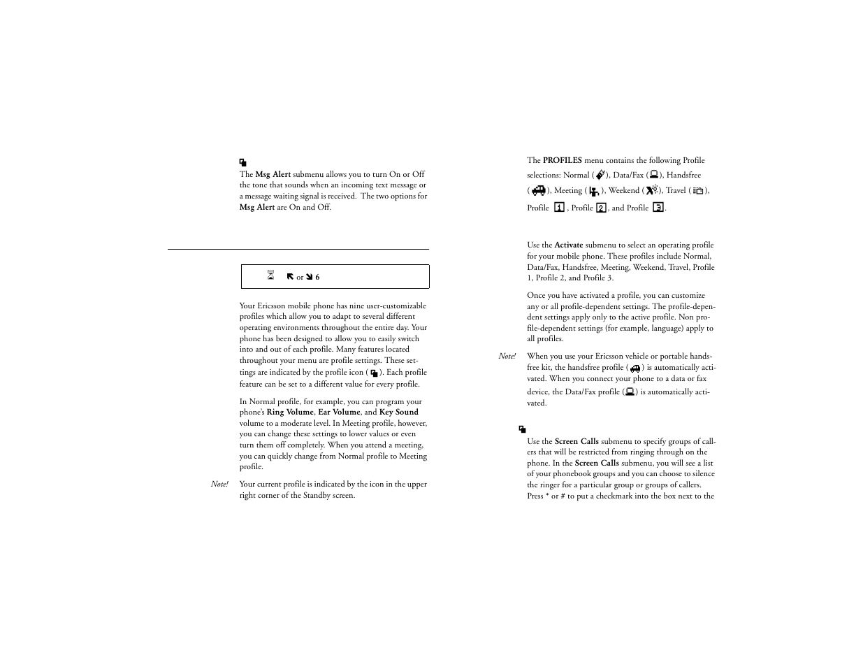 Profiles menu, Not for commercial use – ericsson inc | Ericsson T18d User Manual | Page 47 / 79