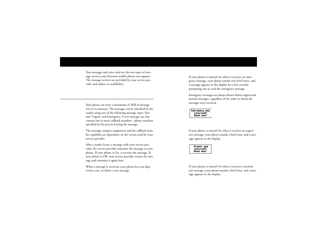 Message services, Text message service, Not for commercial use – ericsson inc | Ericsson T18d User Manual | Page 55 / 79