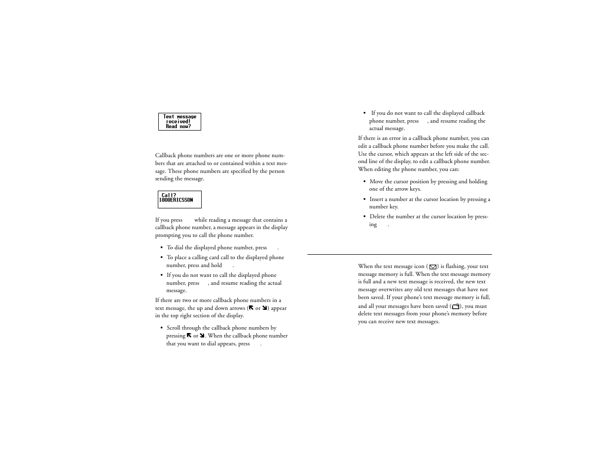 Text message memory, Not for commercial use – ericsson inc | Ericsson T18d User Manual | Page 56 / 79
