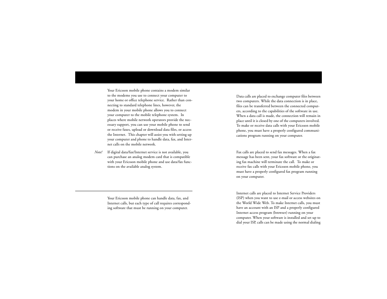 Data, fax, and internet calls, Differences between data, fax, and internet calls, Not for commercial use – ericsson inc | Ericsson T18d User Manual | Page 61 / 79