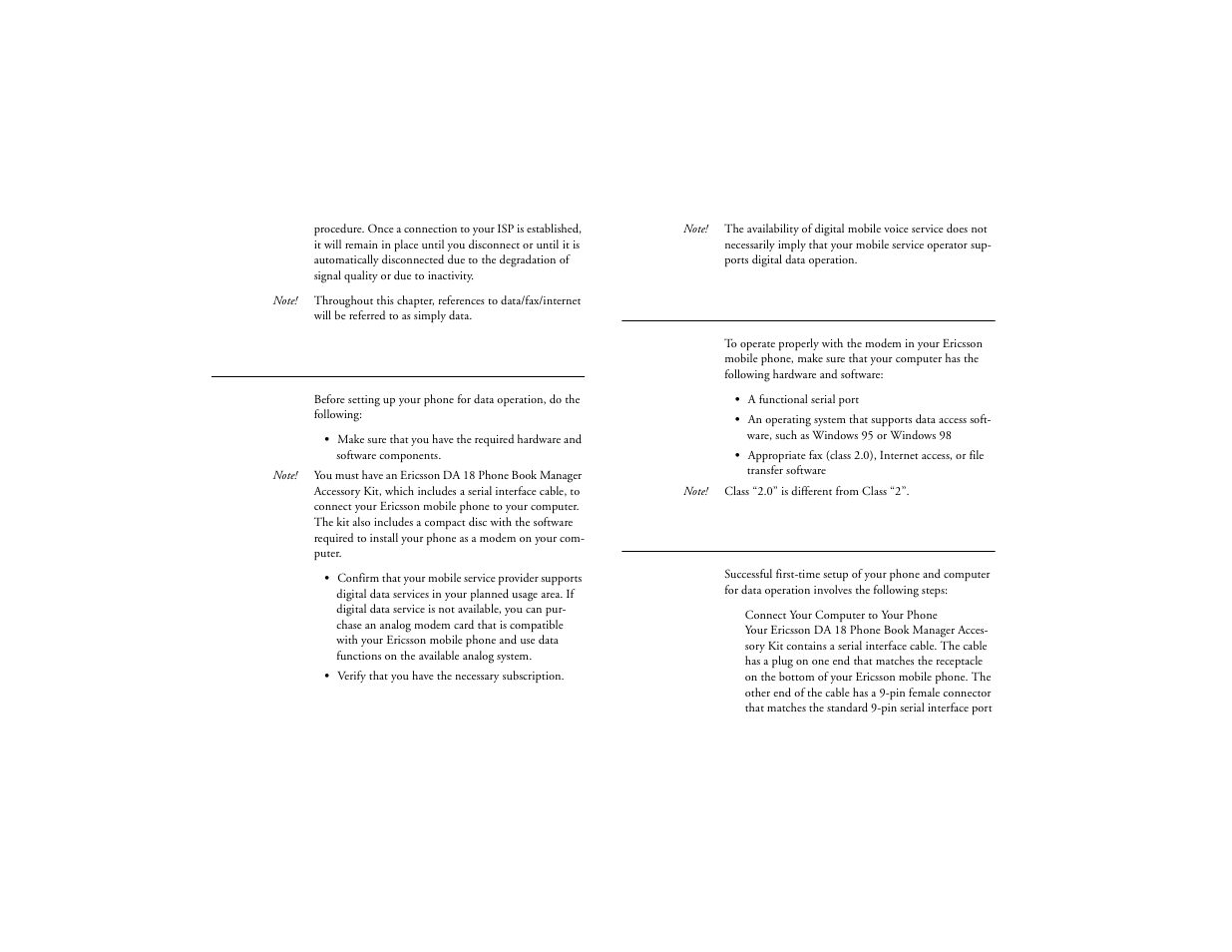 Before you start, Setting up your computer, Initial setup | Not for commercial use – ericsson inc | Ericsson T18d User Manual | Page 62 / 79