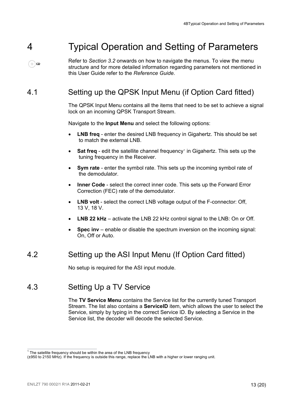 4 typical operation and setting of parameters, 3 setting up a tv service, Typical operation and setting of parameters | Setting up a tv service, 4typical operation and setting of parameters | Ericsson TT1222 User Manual | Page 13 / 20
