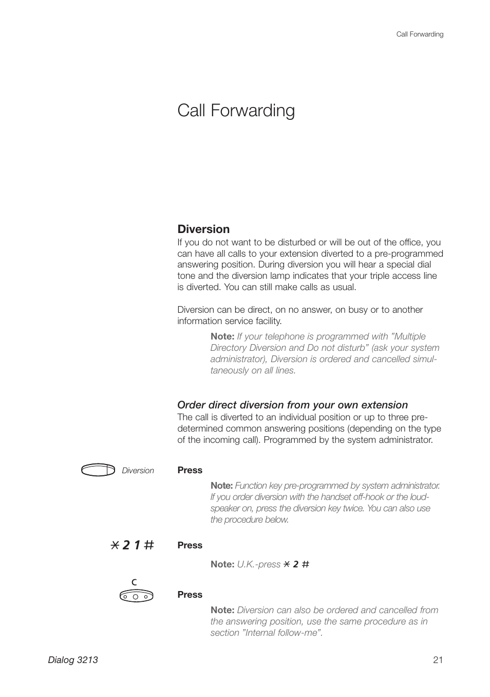 Call forwarding | Ericsson Dialog 3213 User Manual | Page 21 / 92