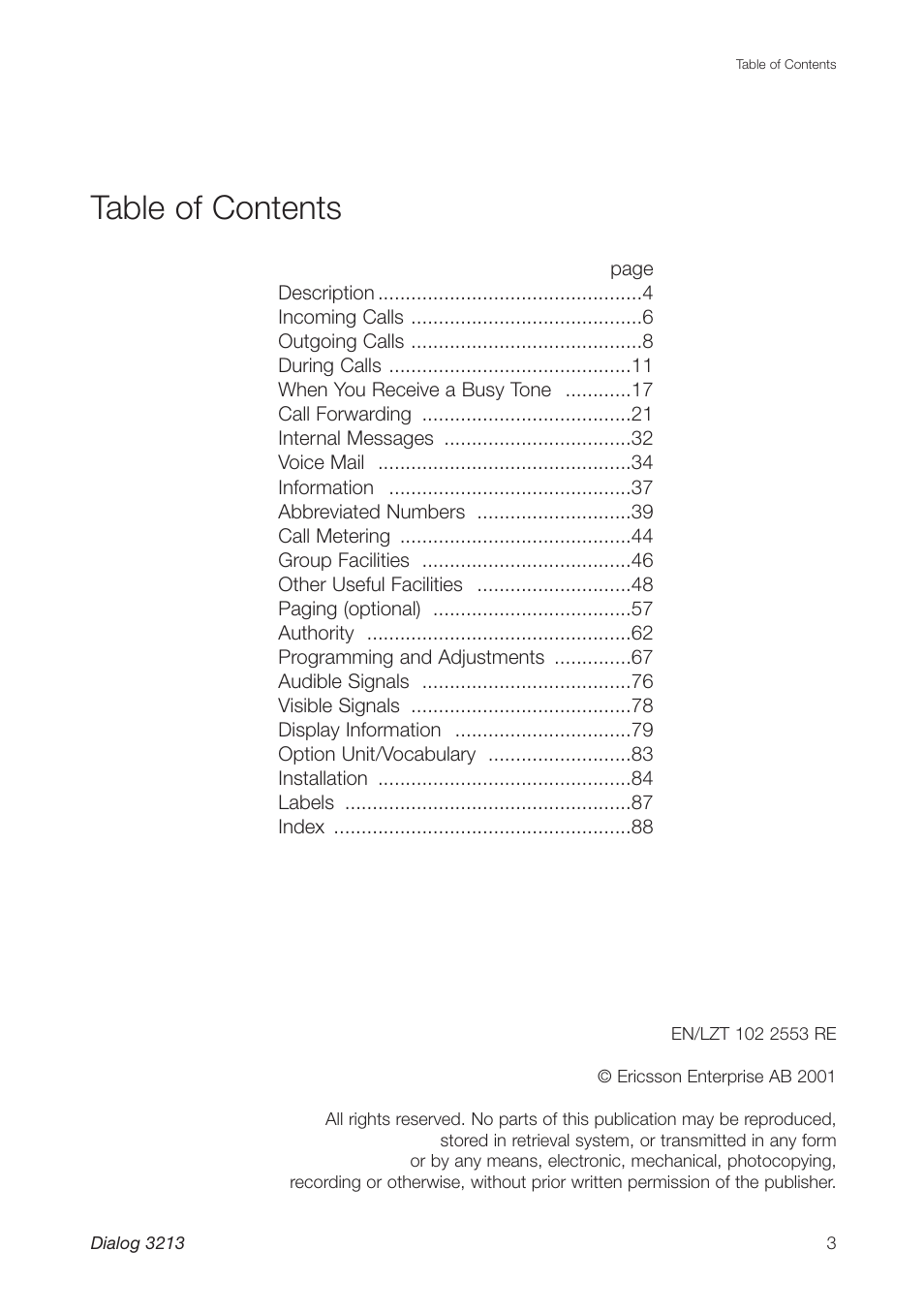 Ericsson Dialog 3213 User Manual | Page 3 / 92