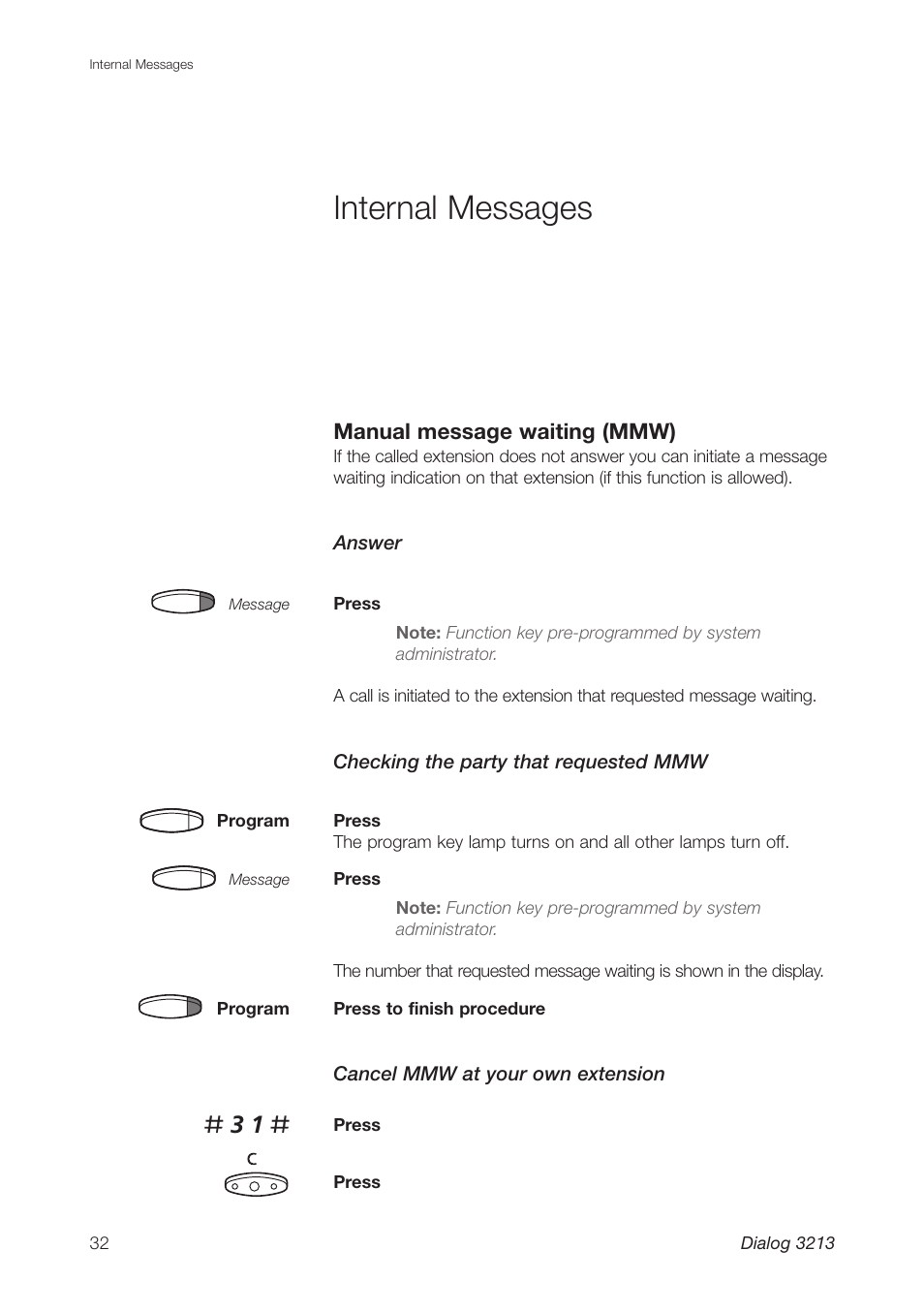 Internal messages | Ericsson Dialog 3213 User Manual | Page 32 / 92