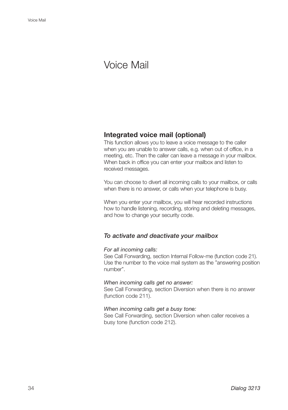 Voice mail | Ericsson Dialog 3213 User Manual | Page 34 / 92